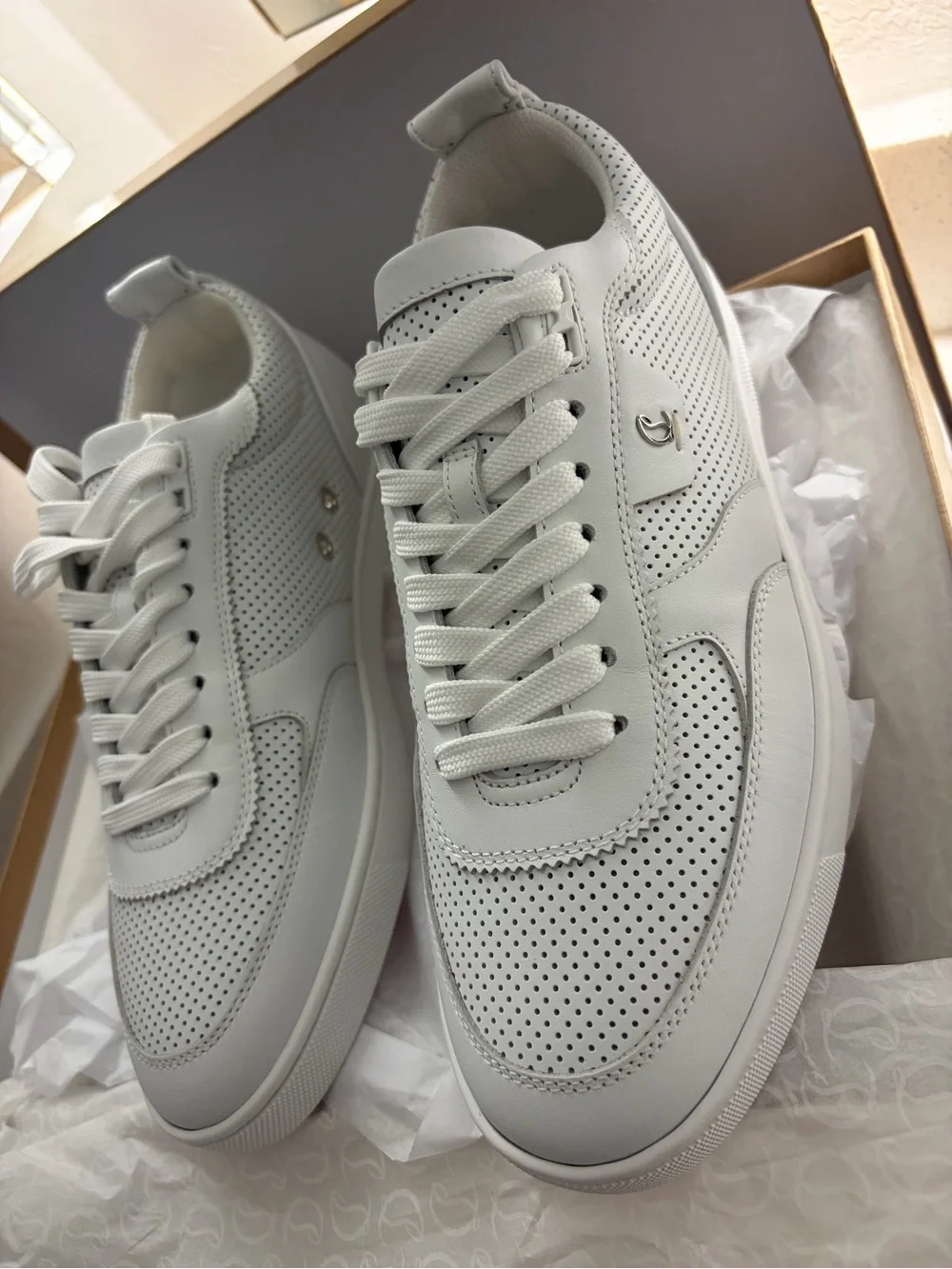 Christian Louboutin White Perforated Leather Sneakers